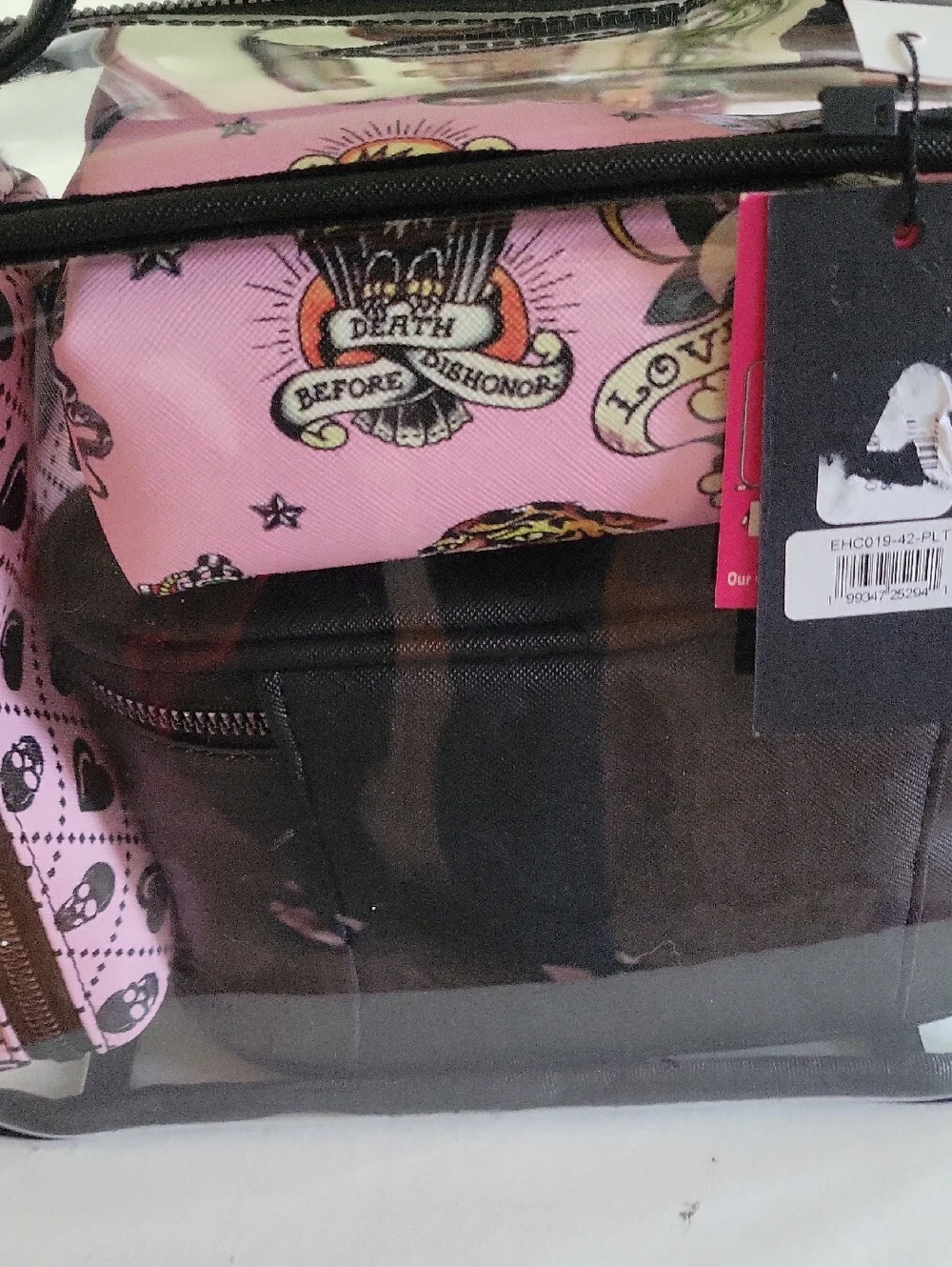 Ed Hardy Black Cosmetic Case with Pink Tattoo Print - Picture 5 of 5